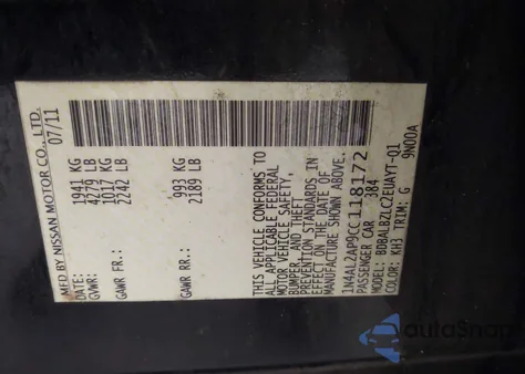 2012 Nissan Altima 2.5 S z USA, uszkodzony, nr VIN 1N4AL2AP9CC118172